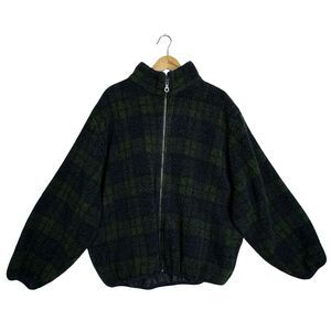 Vintage Green &  Black Plaid Full-Zip Fleece Jacket BACK PACK Brand Size 2XL